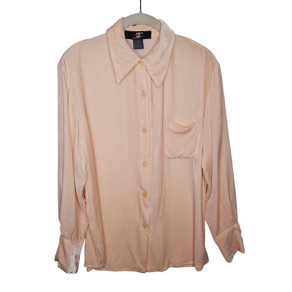 Vintage Rafaella Velvet Button Down Top Small Blush Fairy Silk Rayon Holiday - Picture 1 of 9